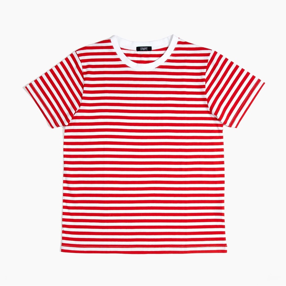 Straight to Hell Apparel Red and White Striped Tee Men’s Large